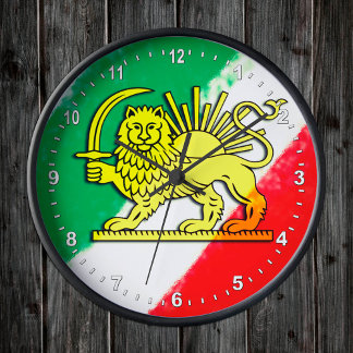 Vintager Iran, persische Flagge mit Löwen, iranisc Runde Wanduhr