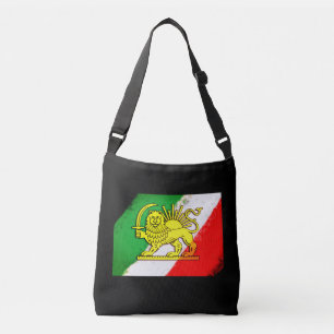 Vintager Iran, persische Flagge mit Löwen, iranisc Tragetaschen Mit Langen Trägern