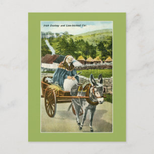 Vintager irischer Donkey-Karren und alte Frau Postkarte