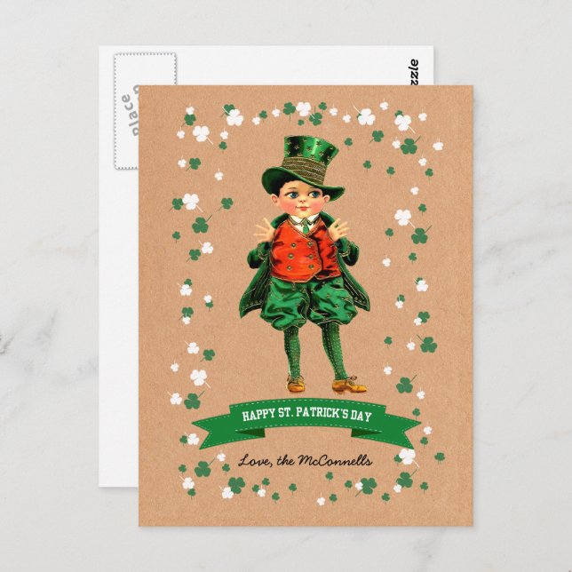 Vintager Irish Boy Individuelle Name St. Patrick's Postkarte (Vorne/Hinten)