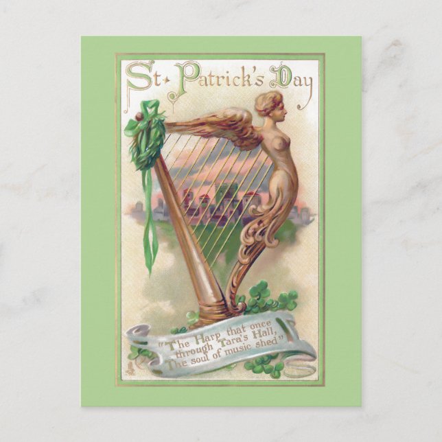 Vintager Irish Harp St. Patrick's Day Postkarte (Vorderseite)