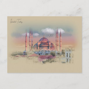 Vintager istanbul Tower Türkei Travel Water color Postkarte