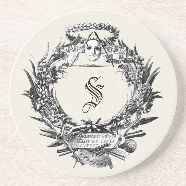 Vintager italienischer Ephemerrahmen Sandstein Untersetzer (Vorne)