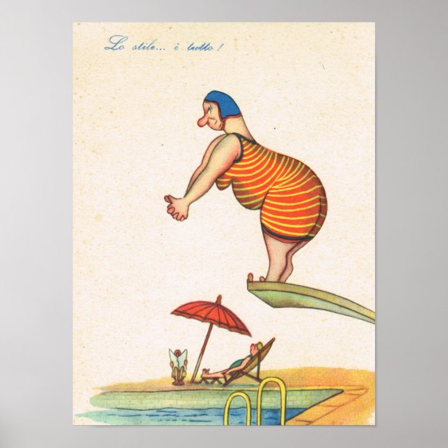 Vintager italienischer Spaß, Fatlady Diving Poster (Vorne)
