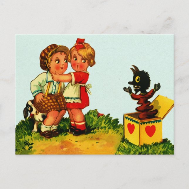 Vintager Jack in der Box Postkarte (Vorderseite)