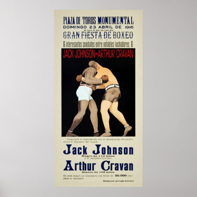 Vintager Jack Johnson / Arthur Cravan Fight Poster (Vorne)
