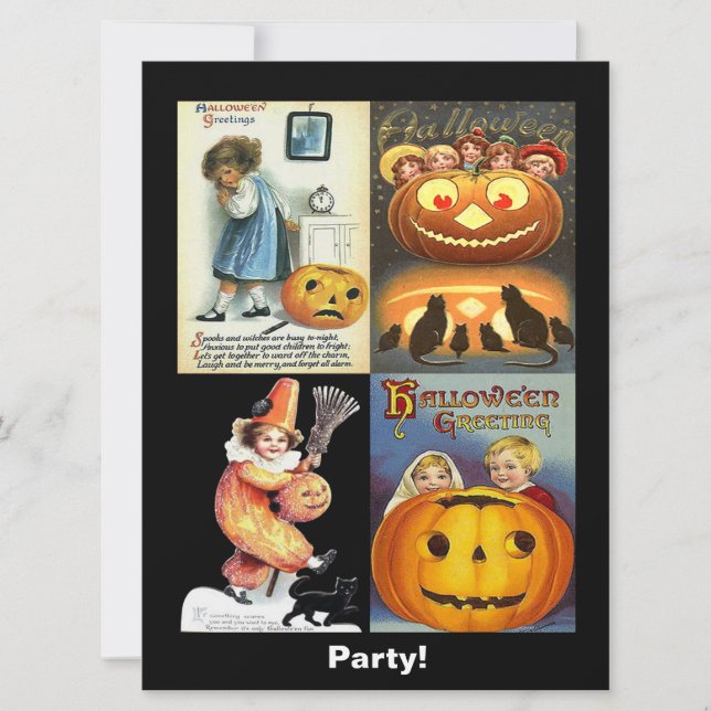 Vintager Jack o'Lantern & Kids Montage einladen Einladung (Vorderseite)