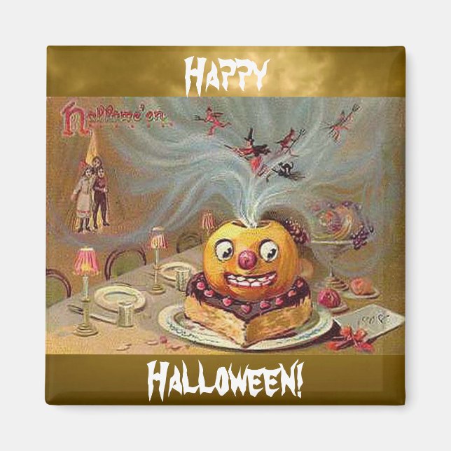 Vintager Jack o'Lantern mit Hexen Magnet (Vorne)