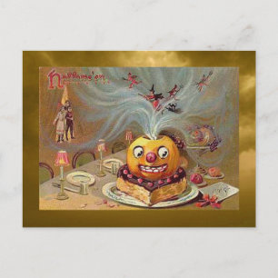 Vintager Jack o'Lantern mit Hexen Postkarte