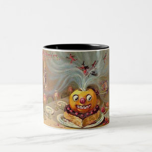 Vintager Jack o'Lantern mit Hexen Zweifarbige Tasse