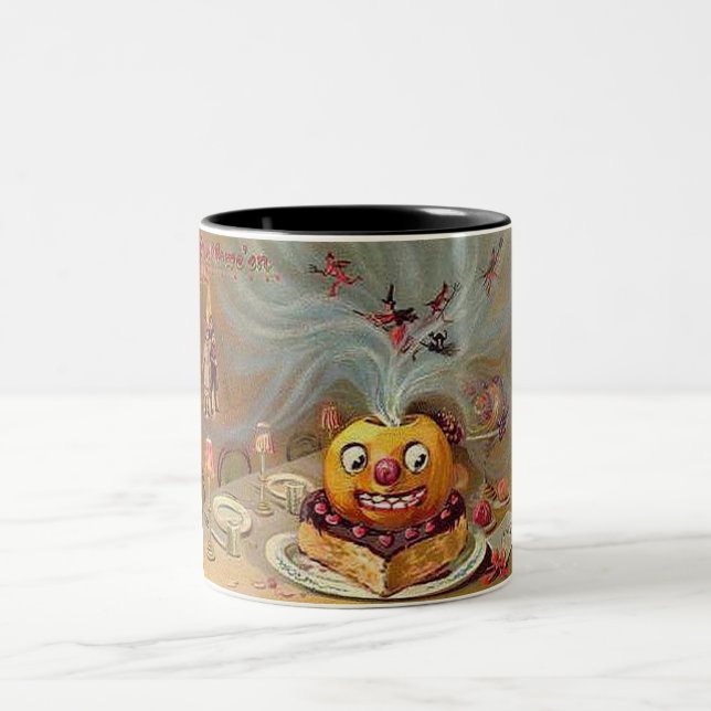 Vintager Jack o'Lantern mit Hexen Zweifarbige Tasse (Mittel)