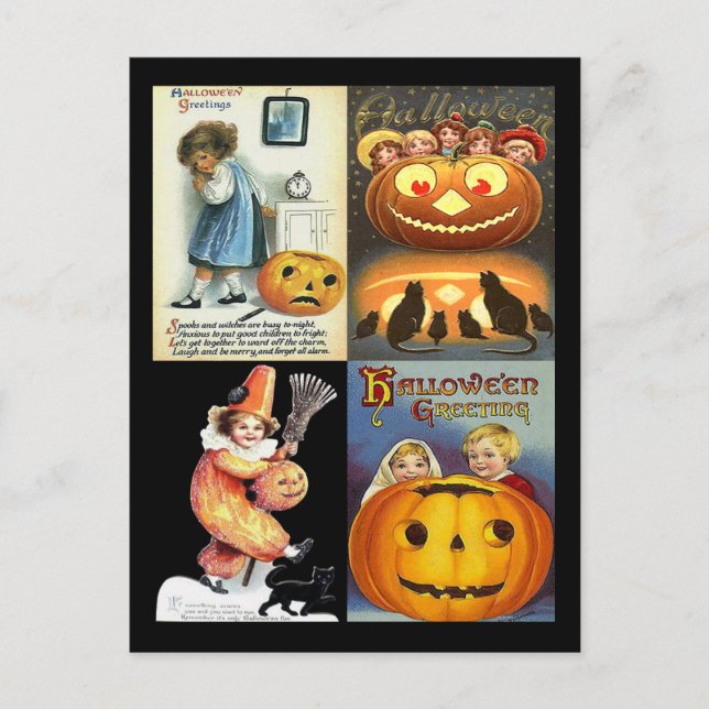 Vintager Jack oLantern mit Kindermontage Postkarte (Vorderseite)