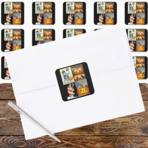 Vintager Jack oLantern mit Kindermontage Quadratischer Aufkleber