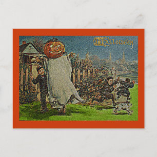 Vintager Jack o'Lantern Scarecrow and Boys Postkarte