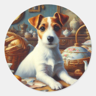 Vintager Jack Russell Terrier Painting Runder Aufkleber