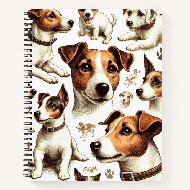 Vintager Jack Russell Terrier Seamless Notizbuch (Vorderseite)