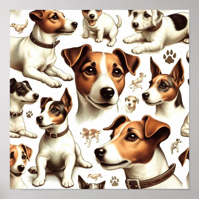 Vintager Jack Russell Terrier Seamless Poster (Vorne)
