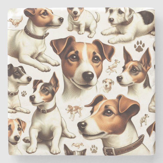 Vintager Jack Russell Terrier Seamless Steinuntersetzer (Vorderseite)