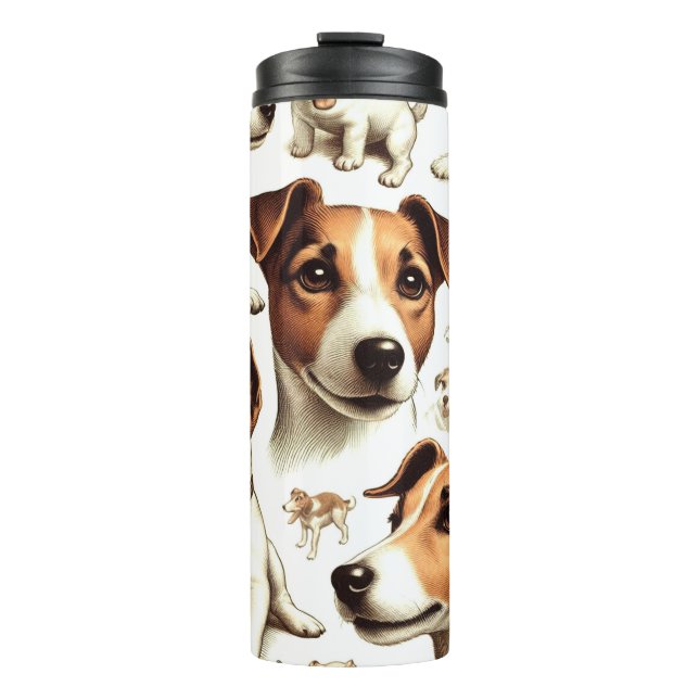 Vintager Jack Russell Terrier Seamless Thermosbecher (Vorderseite)