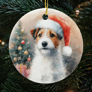 Vintager Jack Russell Terrier Watercolor Weihnacht Keramik Ornament