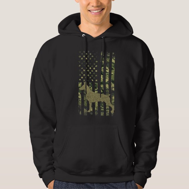 Vintager Jagdhund Camouflage US Flag Doberman Pi Hoodie (Vorderseite)
