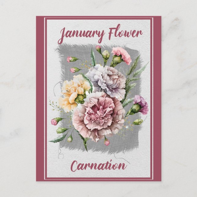 Vintager Januar Blume Carnation Floral Postkarte (Vorderseite)