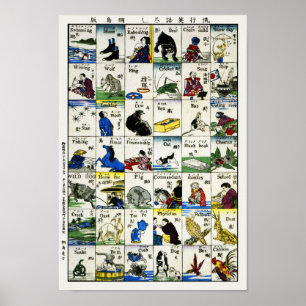 Vintager Japaner-Druck: Japanische und englische Poster