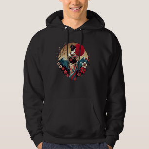 Vintager japanischer Art Sonnenuntergang Berg Flor Hoodie