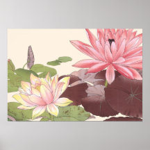 Vintager japanischer Blumenstrauß Pink Lotus Pond