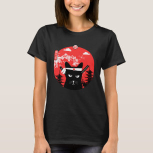 Vintager japanischer Cat Design Ninja Art Style T-Shirt