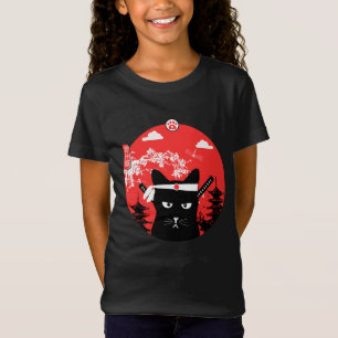 Vintager japanischer Cat Design Ninja Art Style T-Shirt