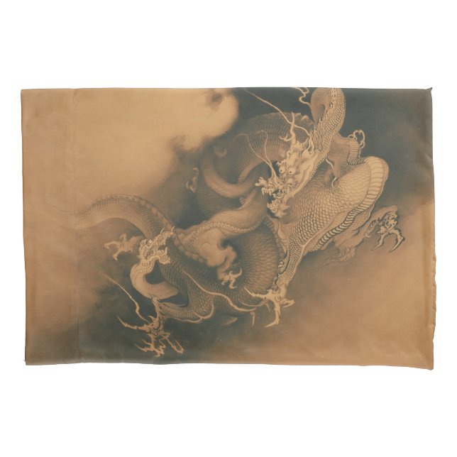 Vintager japanischer Drache-Kampf Kissenbezug (Vorderseite)