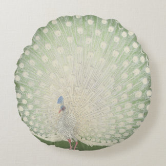 Vintager japanischer feiner weißer Pfau der Rundes Kissen