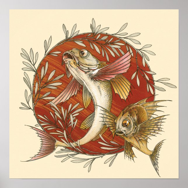 Vintager japanischer Fisch mit Bambus-Blätter Poster (Vorne)