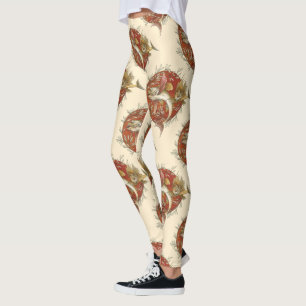 Vintager japanischer Fisch und Bambus-Blätter Kuns Leggings