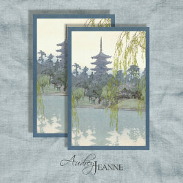 Vintager Japanischer Garten Blue Willow Lake Pagod Seidenpapier