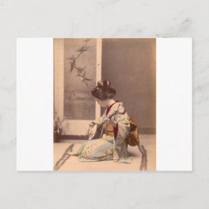 Vintager japanischer Geisha, der Schamisen spielt Postkarte