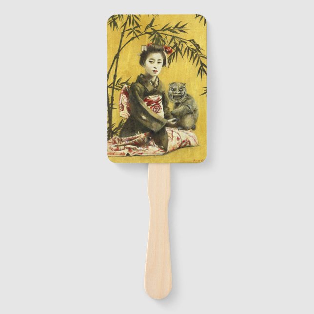 Vintager japanischer Geisha und Demon Hand Fan Fächer (Vorderseite)