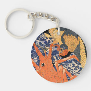 Vintager japanischer Hummer und Bird Ukiyo-e Schlüsselanhänger