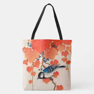 Vintager japanischer Jay Bird und Herbstgrapevine
