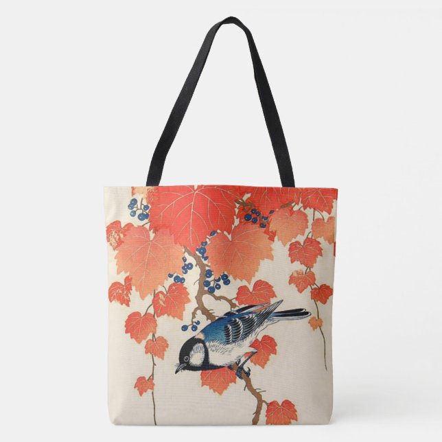 Vintager japanischer Jay Bird und Herbstgrapevine (Vorderseite)