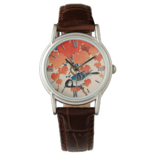 Vintager japanischer Jay Bird und Herbstgrapevine Armbanduhr