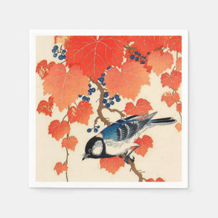 Vintager japanischer Jay Bird und Herbstgrapevine Serviette