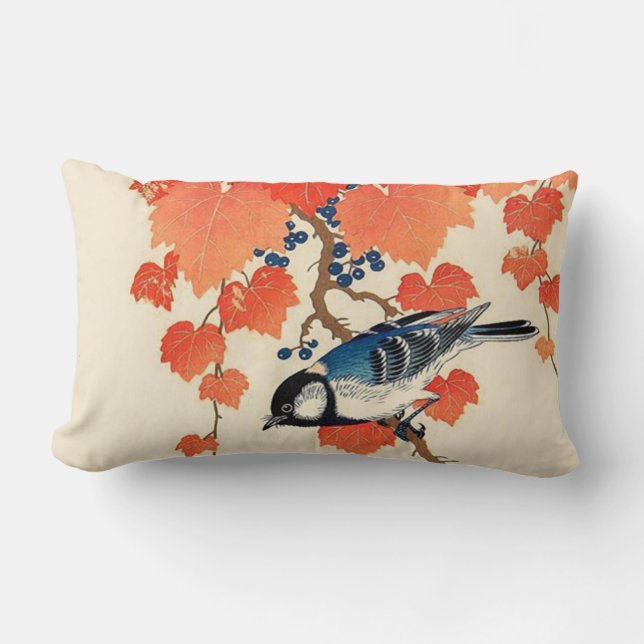 Vintager japanischer Jay-Vogel und Lendenkissen (Vorderseite)