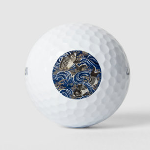 Vintager japanischer Karpfen in Wellen, Retro Golfball