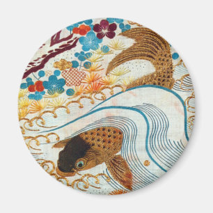 Vintager japanischer Karpfen und fließendes Wasser Magnet