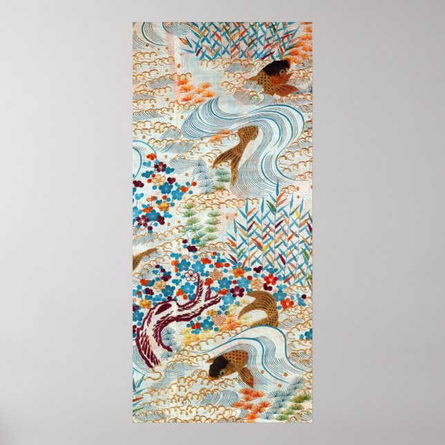 Vintager japanischer Karpfen und fließendes Wasser Poster (Vorne)