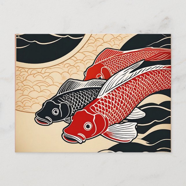 Vintager japanischer Koi Fisch Postkarte (Vorderseite)