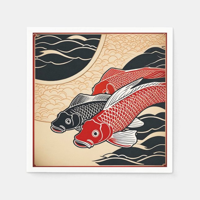 Vintager japanischer Koi Fisch Serviette (Vorderseite)