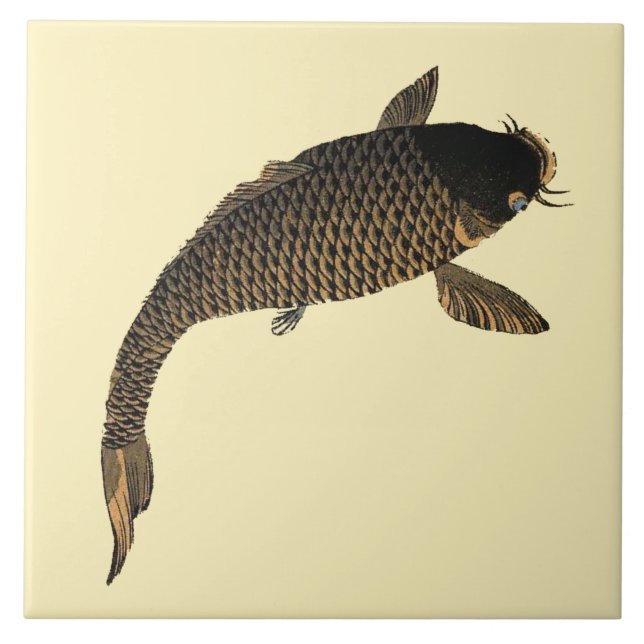 Vintager japanischer Koi-Fisch von Toyohara Chikan Fliese (Vorderseite)